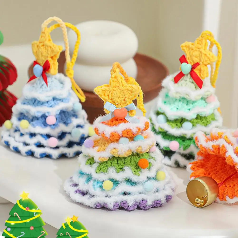 Mini Christmas Tree Ornament Bag Ornament for Christmas Multi-layered Knitted Christmas Tree Ornament with Bell Star for Wall
