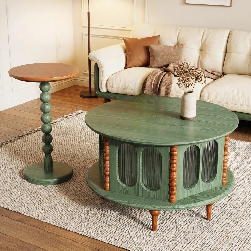 Small apartment living room household tea table round table solid wood coffee table combination