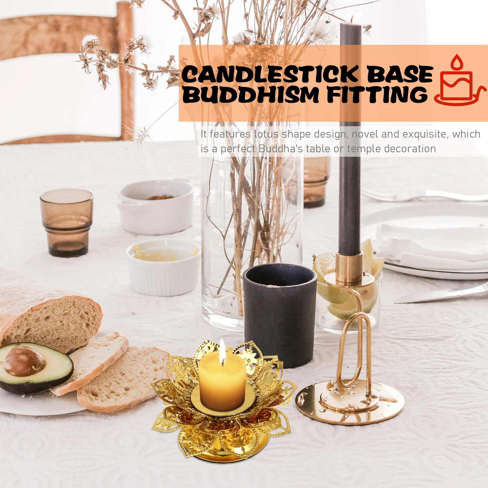 

Lotus Candlestick Holder Metal Alloy Wide Base Stable Buddha Table Temple Decoration Home Atmosphere Candlesticks