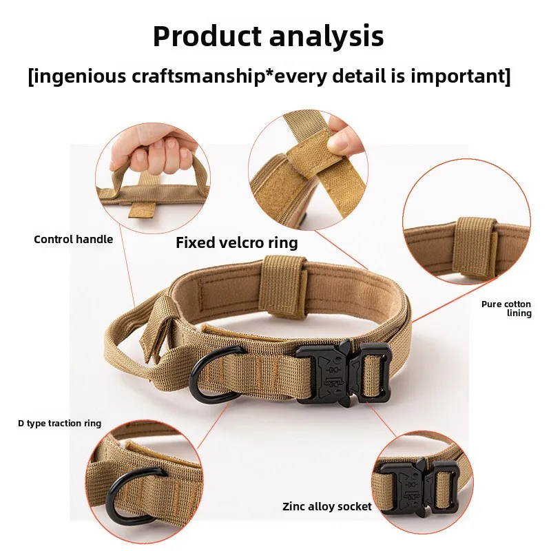 Dog Large Dog Tactical Collar Adjustable Retractable Traction Rope Explosion Proof Outdoor Training Nylon Collar Strap view 3