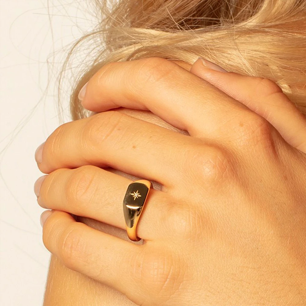 Siegelring, Vintage-Stern, Gold, Europa-Stil, nostalgischer feiner Schmuck für Frauen, Sommer, brandneues Geschenk aus reinem 925er-Sterlingsilber – Detail 3