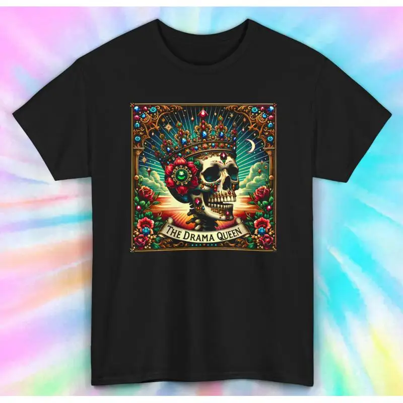 

Drama Queen Skull T Shirt Colorful Floral Day of the Dead Bold S 5XL