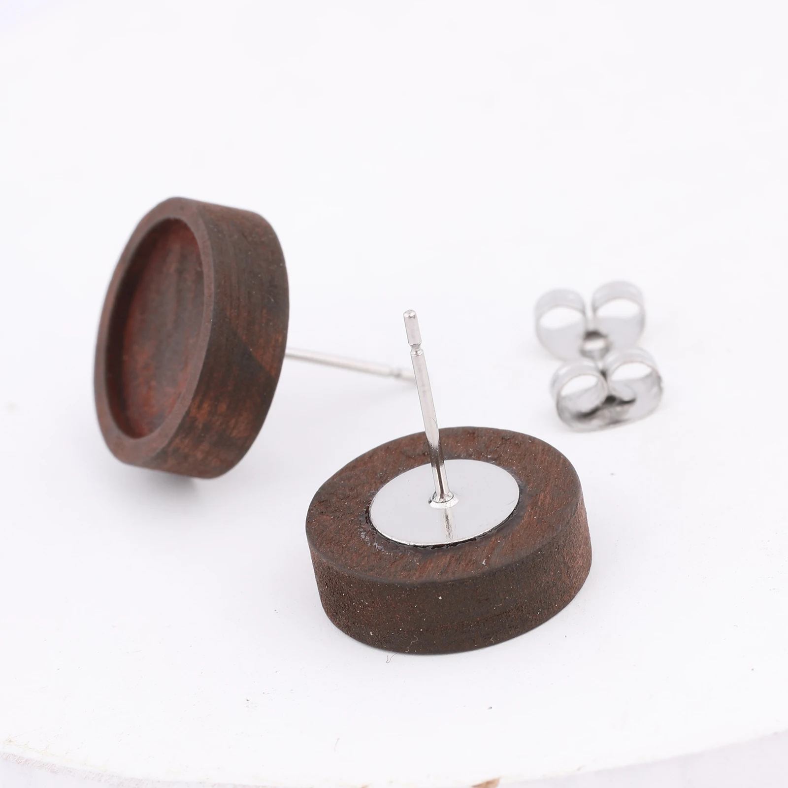 20pcs 12mm wood cabochon earring base blanks diy stainless steel post earring findings for jewelry making supplies