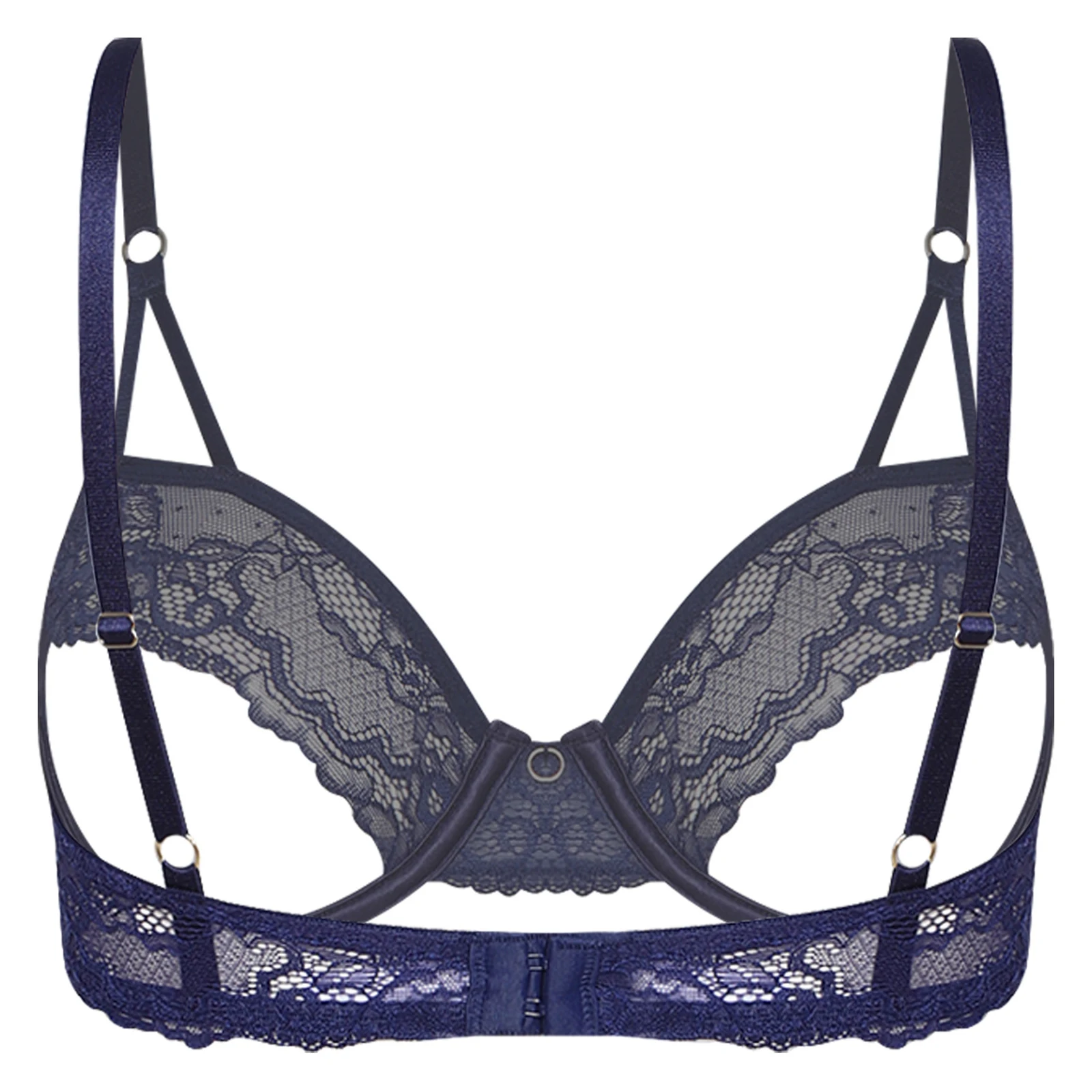 Womens Lingerie Sheer Floral Lace Bra Hollow Out Cup Push-up Underwire Spaghetti Straps Supportive Shelf Bralette Balconette