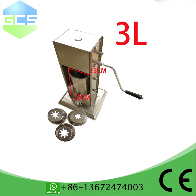 2-in-One manuelle Edelstahl 3l Spanien Churro Maker Maschine mit 3 Größe Churro Düsen 4 Größe Enemator