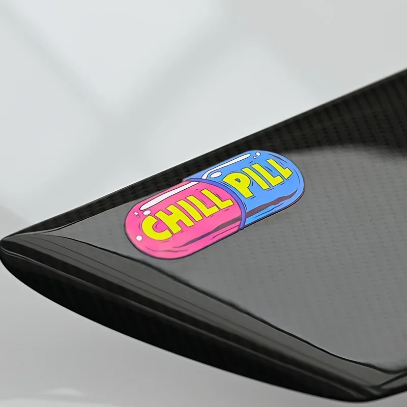 1PC Eye-catching "Chill Pill" Sticker for Car & Motorcycle, Unique Pill Design Decal for Vehicle Decoration