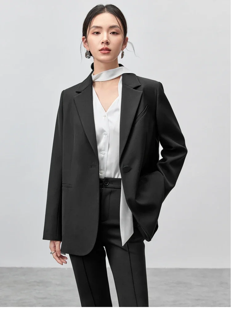 SENTUBILA Texture Single Button Blazers for Women 2024 Autumn Casual Loose Office Lady Work Business Women Suits 143X56182