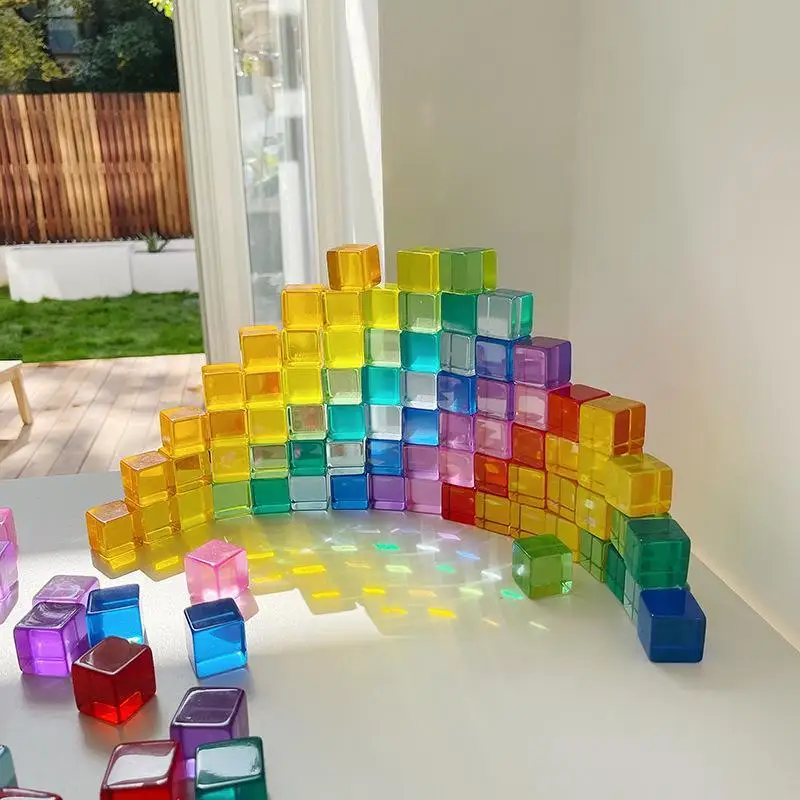 20pcs High Transparent  Cubes Acrylic Stacking Blocks Kids Montessori Sensory Toys Open Ended Play Translucent Rectangle Cubes