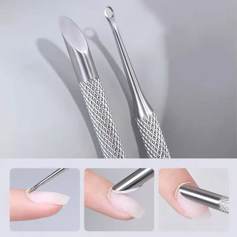 Roestvrij staal dubbelzijdige nagelriemschuiver Remover Cirkel afgeschuinde kop Nagelslijpvijl Nagellakremover Manicure Tool