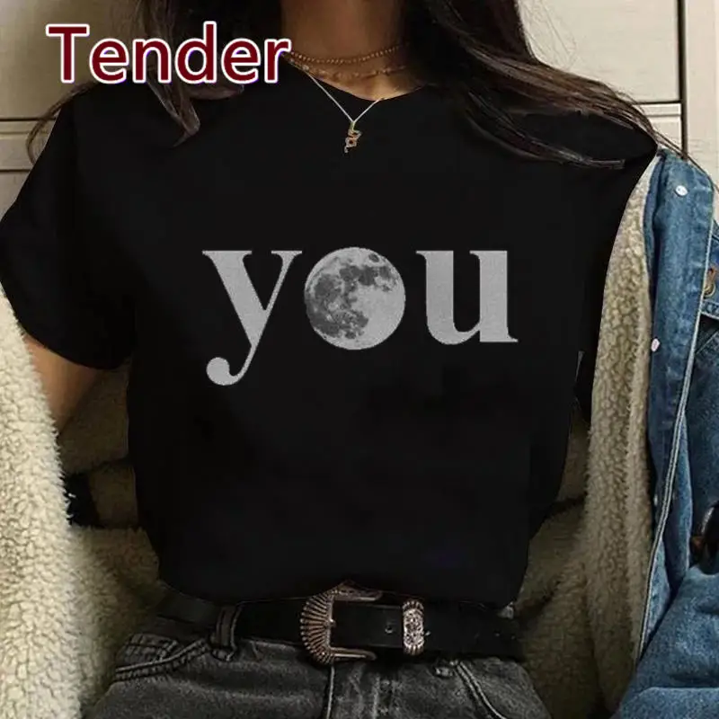 Funny I Love You To The Moon and Back Printed T-shirt Women's Harajuku Round Neck Short Sleeve Ladies T-shirt Casual Shirt