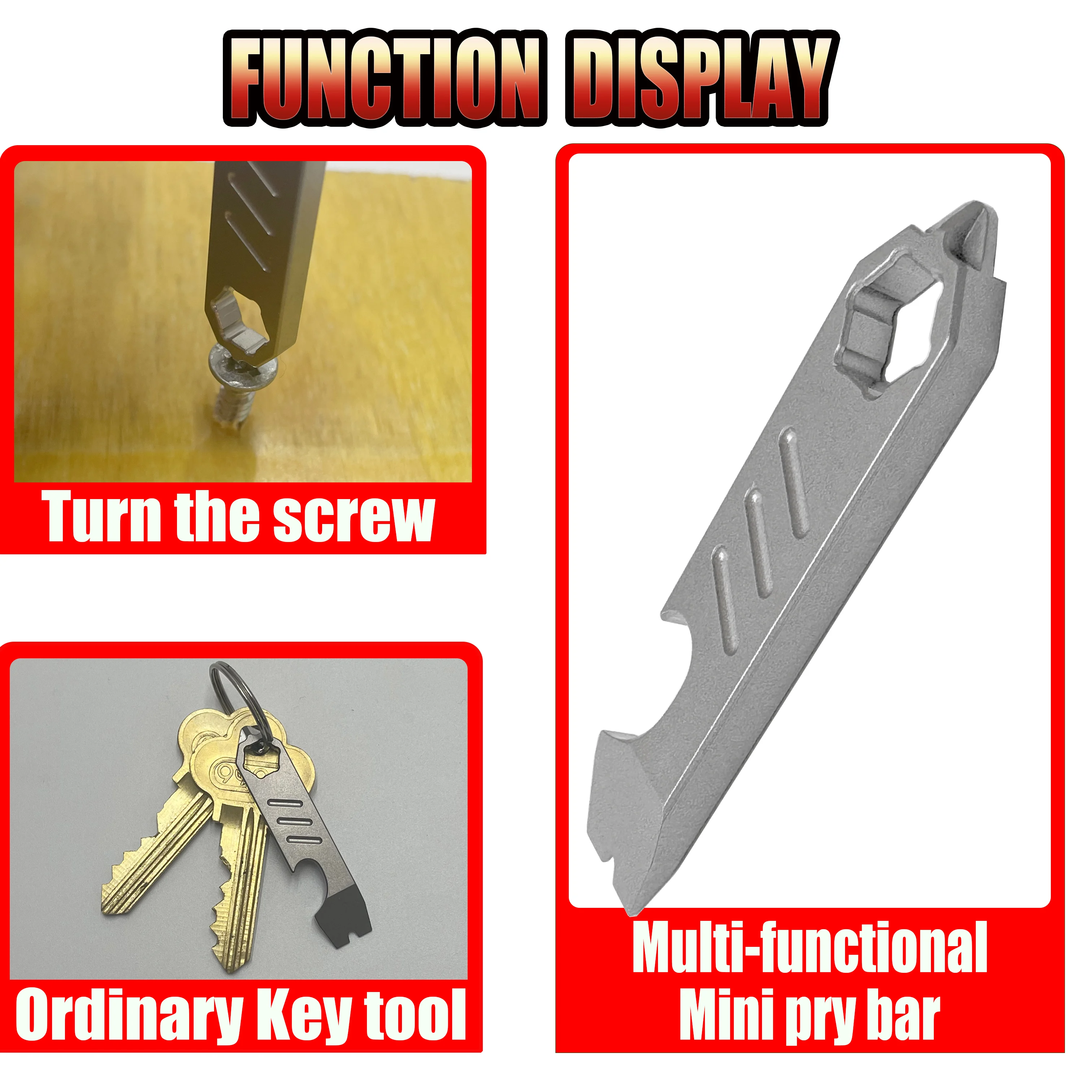 Multifunktionales Mini-Werkzeug aus Edelstahl: Brechstange, Flaschenöffner, Skala, Sechskantschlüssel, EDC Outdoor-Werkzeug, Campingausrüstung – Detail 1
