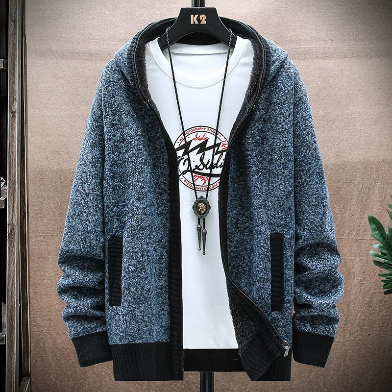 Camisola masculina de algodão outono inverno grosso com capuz quente tricô pulôveres masculinos camisola fino ajuste casual respirável camisola