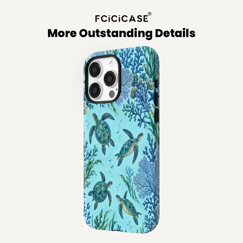 Fcicicase Cartoon Sea Turtle Pattern Case For Iphone 18 17 16 Pro Max 15 14 13 12 Plus 11 For Magsafe 2 in 1 PC +TPU Cases Coque view 5