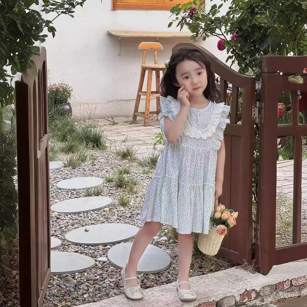 Girls' Dress 2026 Summer New Cute Countryside Style Princess Dress Girls' Floral Long Dress Cotton