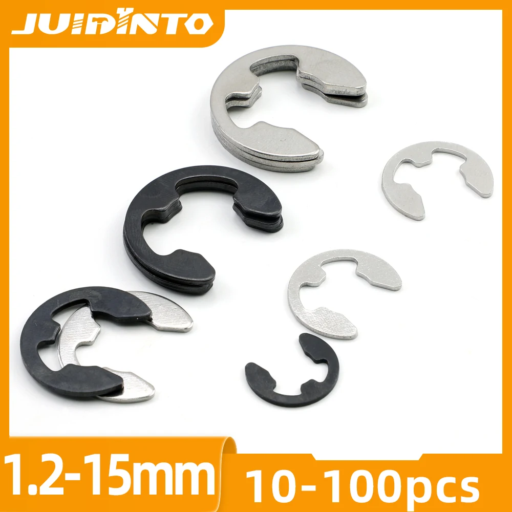 JUIDINTO 10-100pcs E Clips Retaining Ring Stainless Steel Carbon Steel 1.2mm-15mm E-Clips Washer Circlips for Car Engines