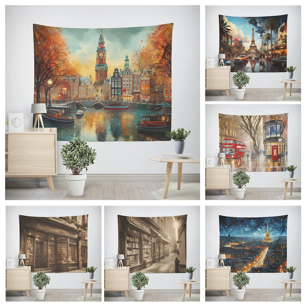 Home decorations modern room decor wall tapestry aesthetic bedroom aesthetic wall art large fabric Tower scenery tapestrys