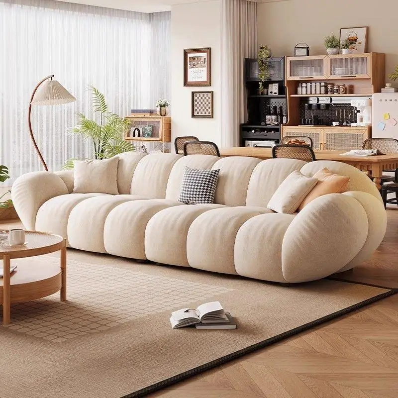 Modern simplicity, cream style, French cloud sofa, straight row, puff fabric sofa