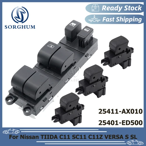 SORGHUM 25411-AX010 25401-ED500 botón regulador de interruptor principal de ventanilla eléctrica para Nissan TIIDA C11 SC11 C11Z VERSA S SL 2007-2010
