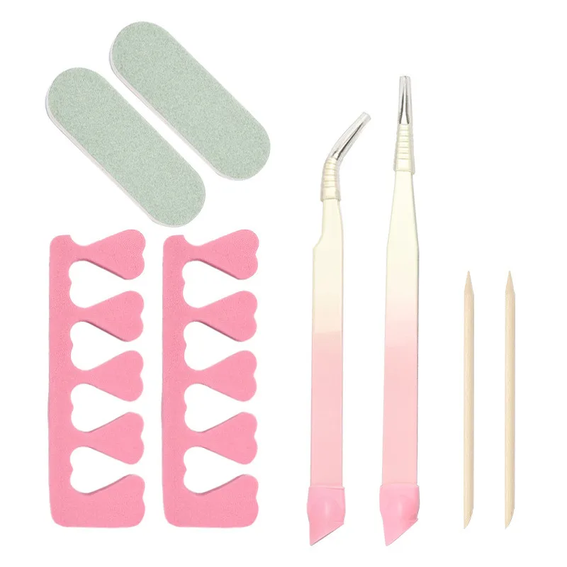 4pc Nail Art Dead Skin Polish Front of Polished Wooden Push Splitter Embossed Tweezers Anti-static Uv Gel Polish Clean File Tool