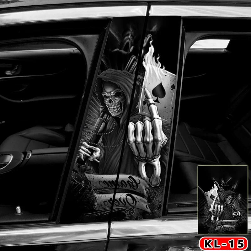 2pcs Horror Skull Car Sticker Car B-Pillar Vinyl Decals DIY Car Doors Pillar Decals Waterproof Sunscreen Vinyl Sticker