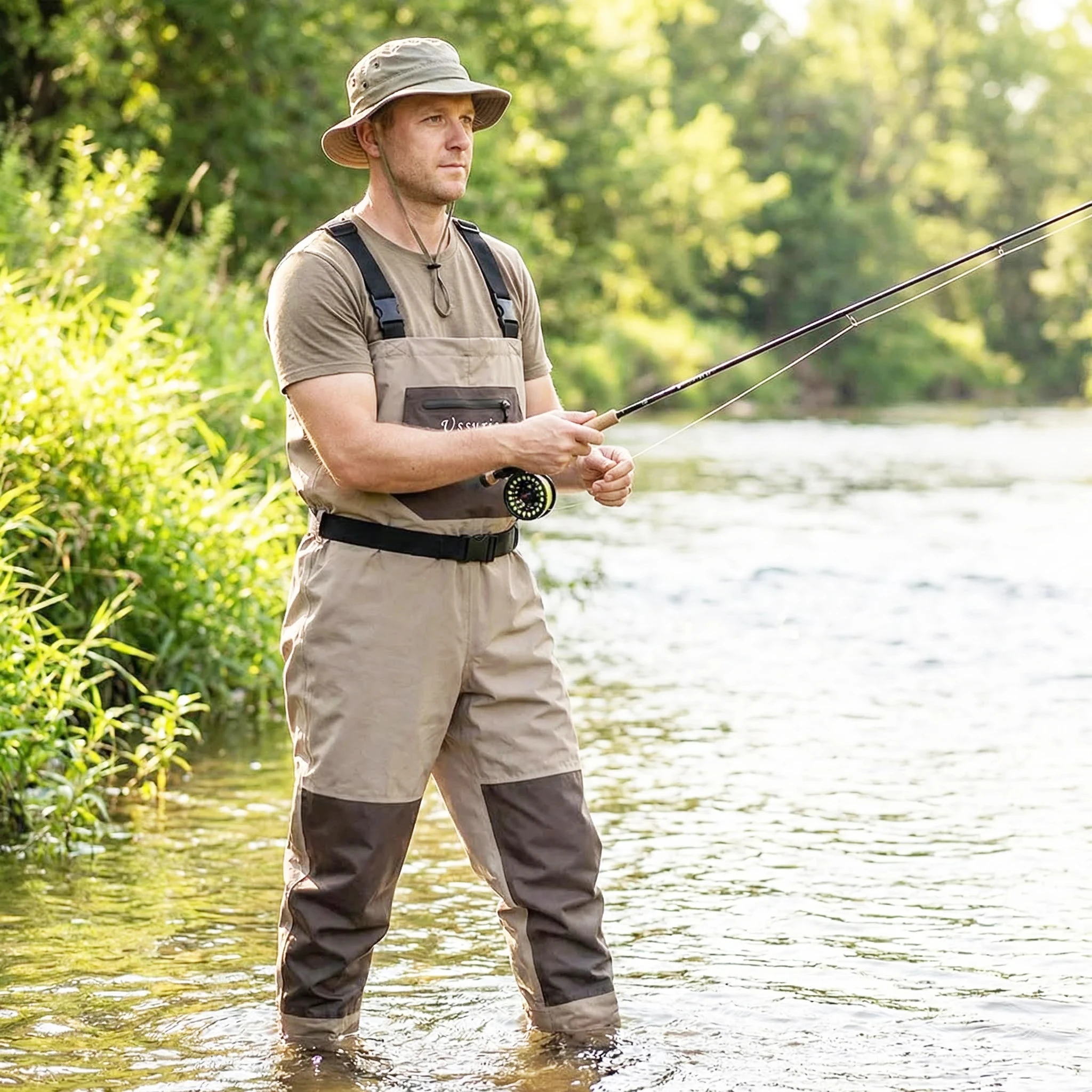 Goture Angelwathose Leichte Strumpfhose für Herren Atmungsaktive Wasserdichte Fliegenfischer-Wathose Brusthöhe S/M/L/XL/XXL Größe – Detail 1