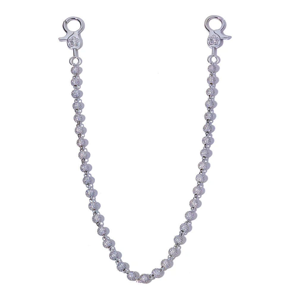 NY White Gold Plated Iced Out Pants Chain Women's Micro Pave CZ Round Bead Necklace Jewelry Hip Hop Fashion Gift