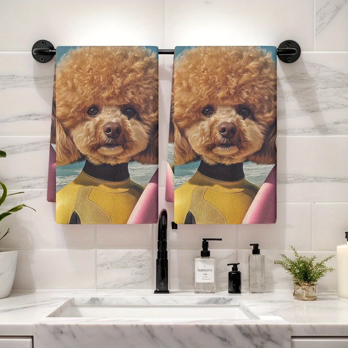 

2PCS Absorbent Kitchen Dish Towels Dish Towel Curly Poodle Summer Style Dish Cloths Tea Towels For Cooking Baking Cleaning Cloth