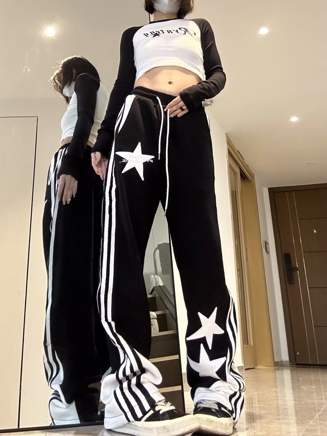 نجمة الأمريكية vintage رمادي الرياضة pants غير رسمية المرأة الربيع والخريف مستقيم قطرة sweatpants فضفاض السراويل الصيف رقيقة نمط