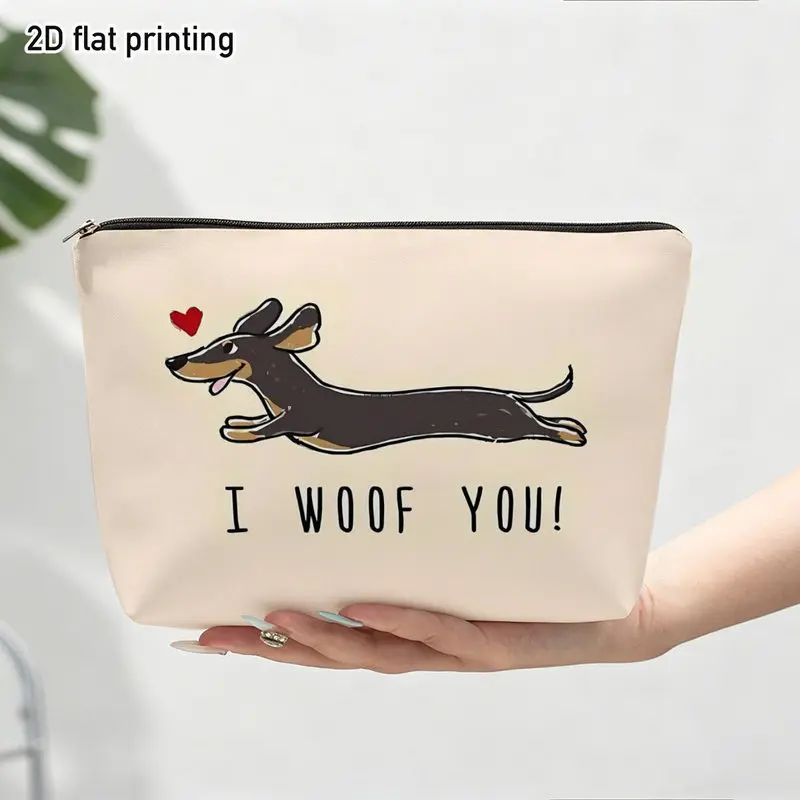 A cute Turkish dog running with love in its heart makeup bag，Playful Turkish dog with a red heart，Suitable for travel cosmetics、