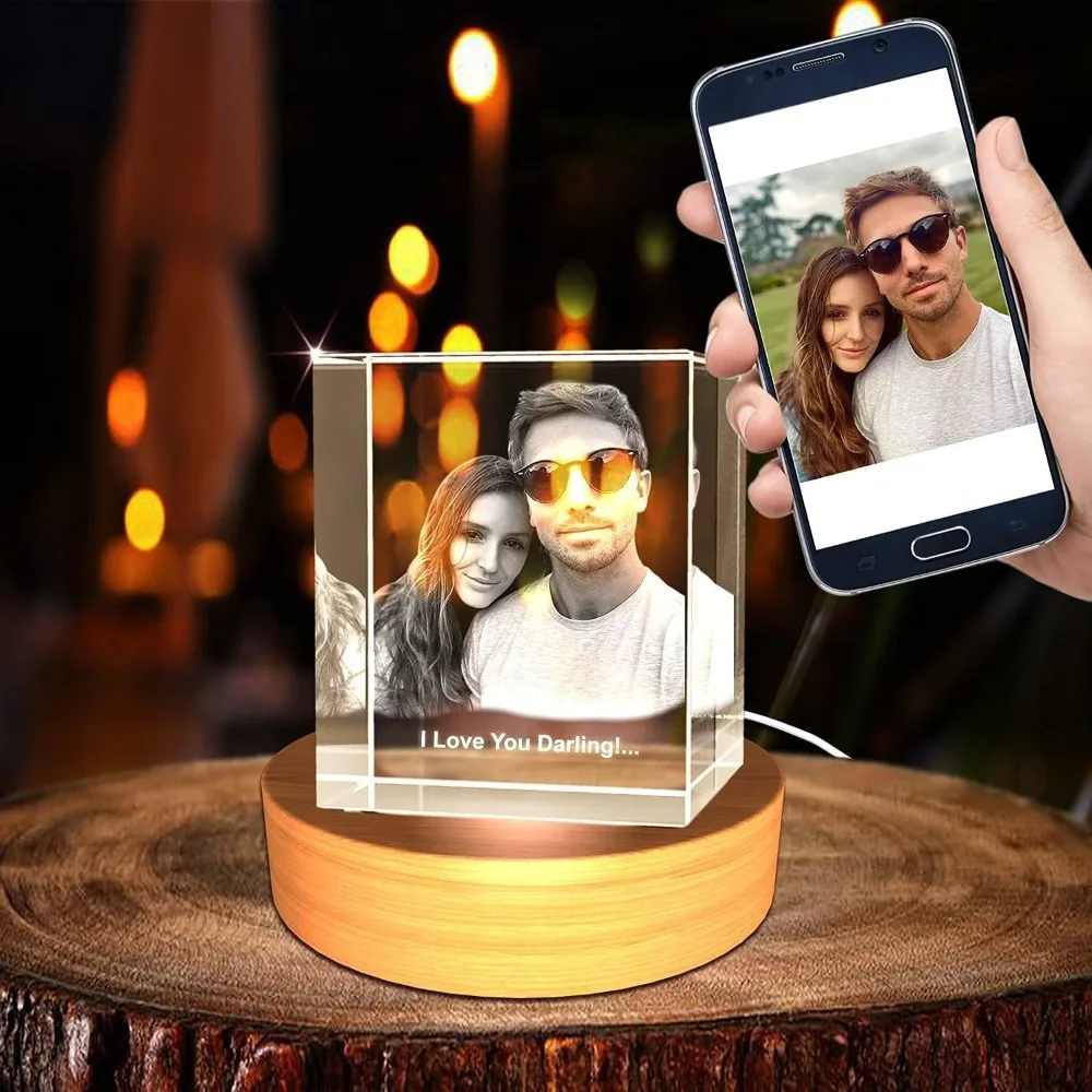 Personalized Custom 3D Photo Etched Engraving on Crystal Loving Gift for Birthday, Wedding, Corporate,Mother's Day