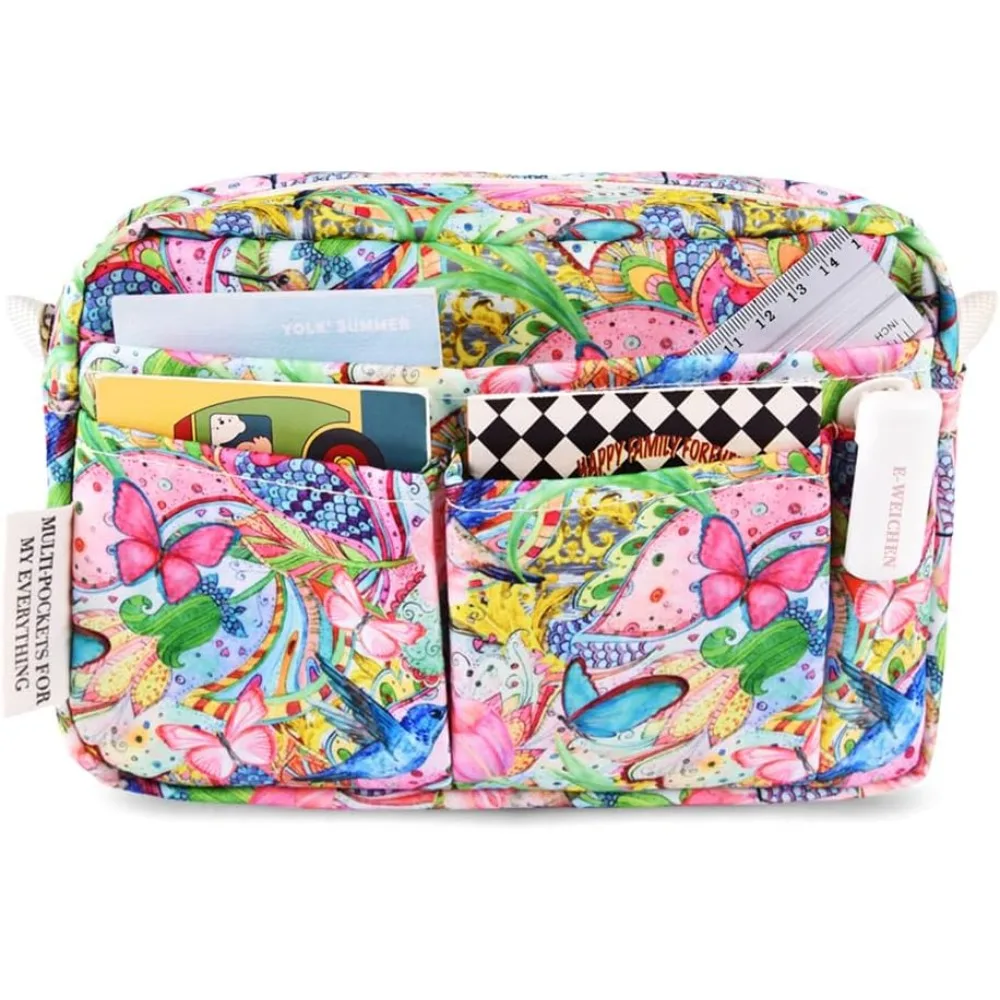 

E-WEICHEN Multiple Pockets Portfolio Organizer with Zippered, Makeup Bag Travel Essentials for Women, Simple Waterproof Statione