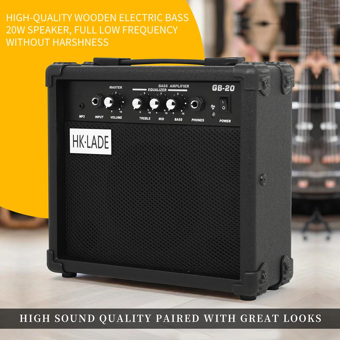 HK.LADE GB-20 20W Bass Guitar Amplifier 4 Tuning AMP Electric Bass Speaker 3 Band Equalization Control Guitar Parts Accessories