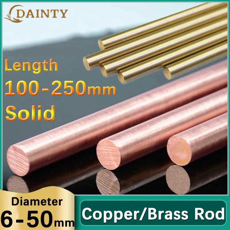 

Brass Round Bar Pure Red Copper Rod Diameter 6-50mm Length 100-250mm Brass Rods Knife Handle Rivet Screw Mosaic Tools