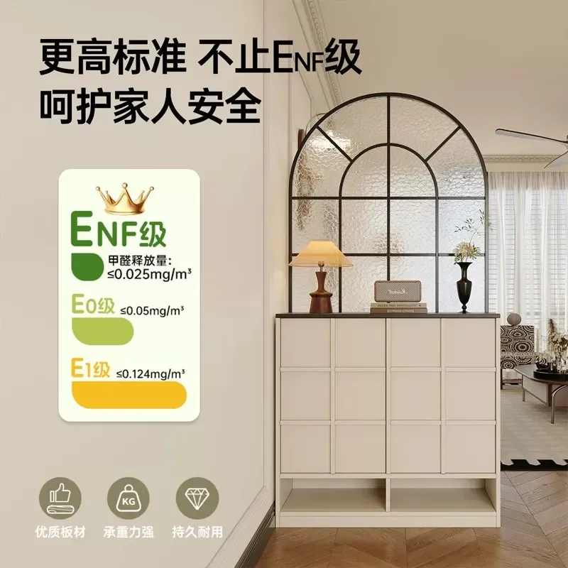 French Retro Home Entrance Cabinet Living Room Partition Shoe Cabinet for Small Apartment Integrated Screen Storage Unit