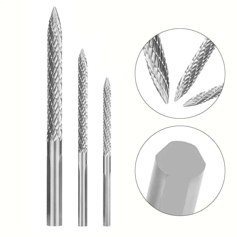 3Pcs Carbide Rotary Burrs Pneumatic Drill Bit Carbon Steel For Tire Repaing Patch Plug Car Repairing Hand Drill Tool Accessories
