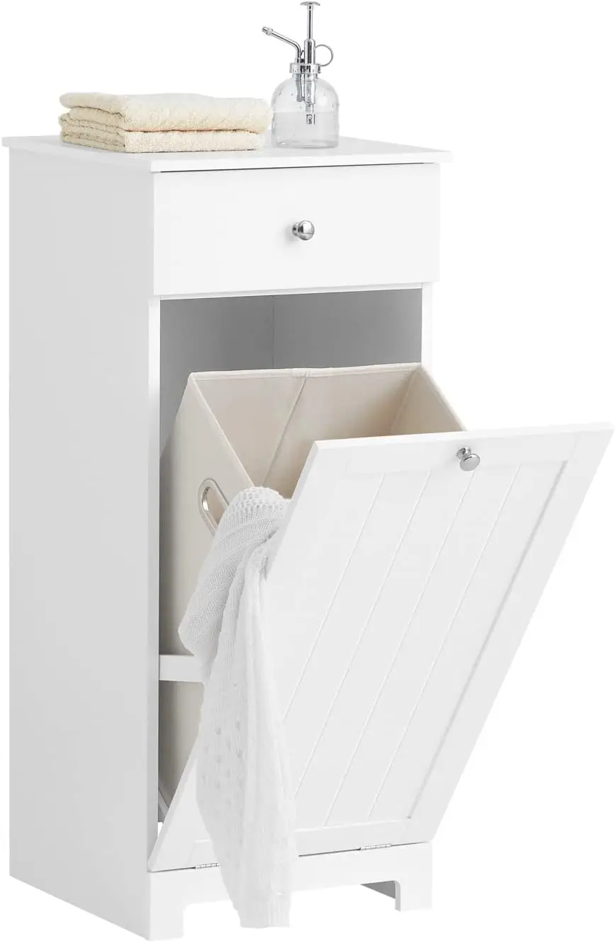 

Laundry Cabinet Bathroom Tilt-Out Hamper Unit with Drawer Hidden Basket Chest Bath Storage Cupboard, White BZR21-W