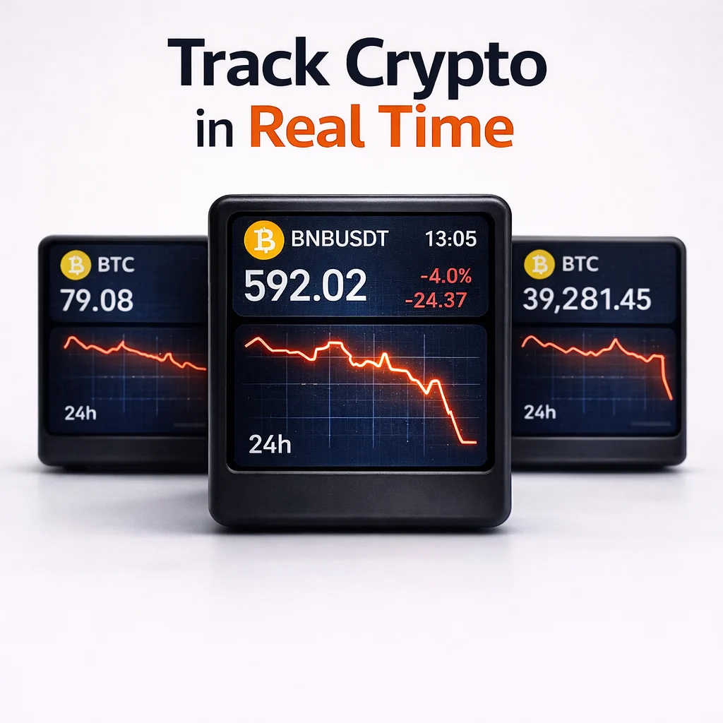 GeekMagic Exibição de Preços de Criptomoedas em Tempo Real WiFi |   Tela de Cotações Bitcoin Ethereum |   Monitor de Mini Mercado |   Relógio de Negócios em Tempo Real