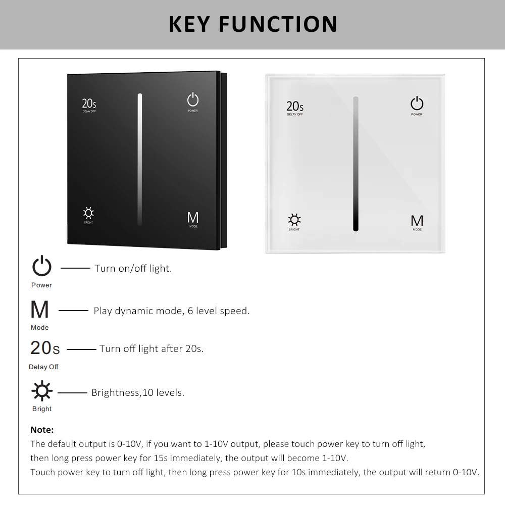 LED Dimmer V1-T 12V 24V 2.4G RF Wireless Remote R1 RU4 RU8 0-10V Wall Mounted Panel T18 Touch Dimming for Single Color LED Strip