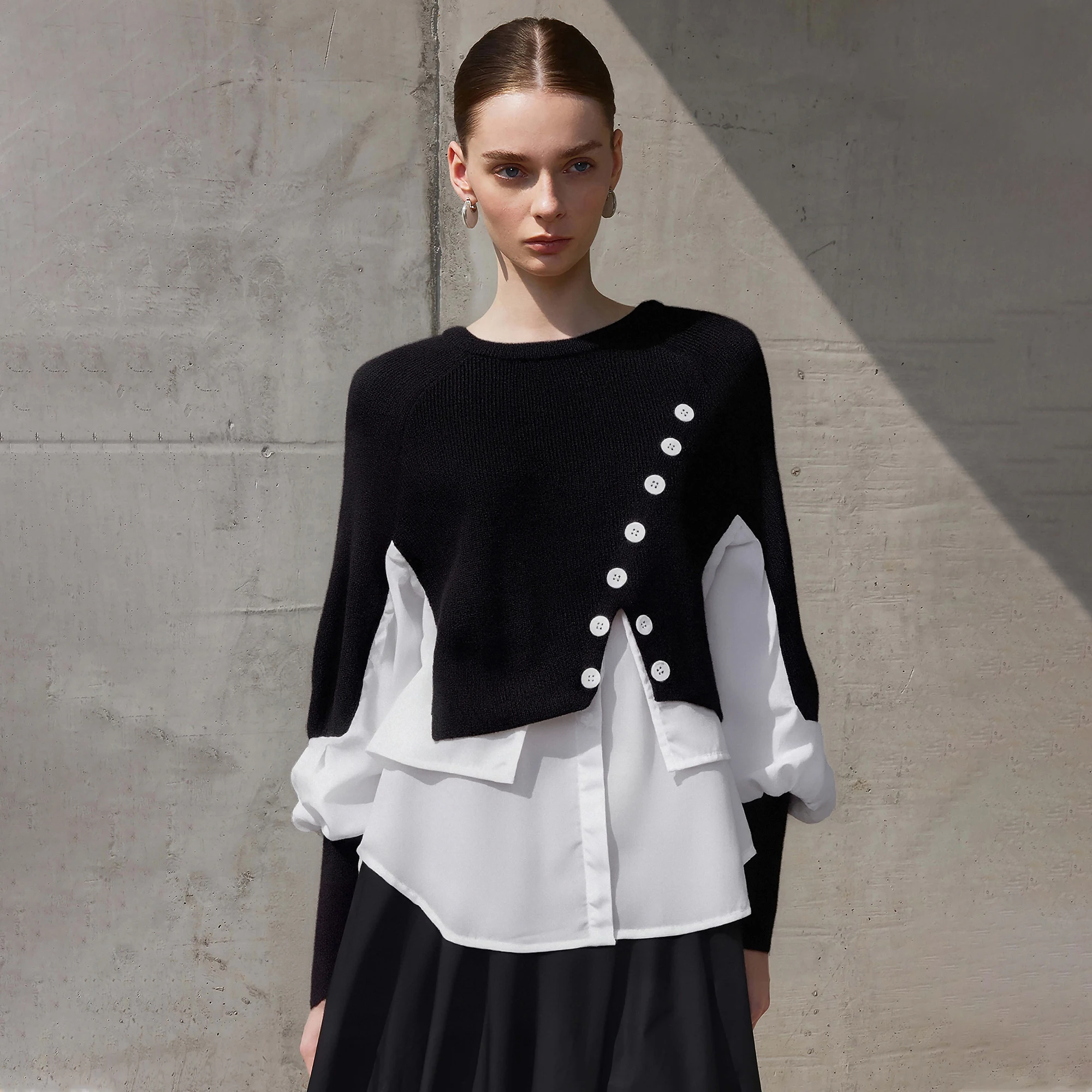 

CHCH женская новая осенняя мода сращивание дизайн женская толстовка с длинным рукавом неровный подол дизайн элегантные женские повседневные блузки