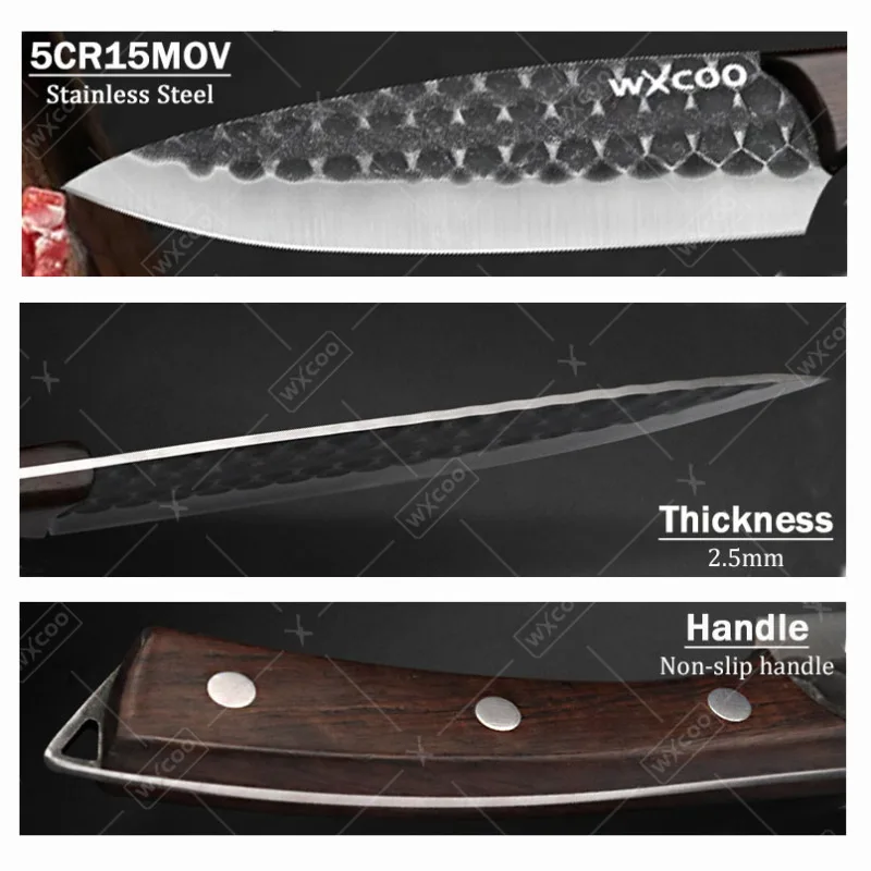 Juego de 4 Cuchillos de Cocina de Acero Inoxidable: Cuchillo de Deshuesar, Cuchillo para Carne, Cuchillo para Frutas y Funda, Regalo para Fiestas, para Cortar Carne de Res y Pescado