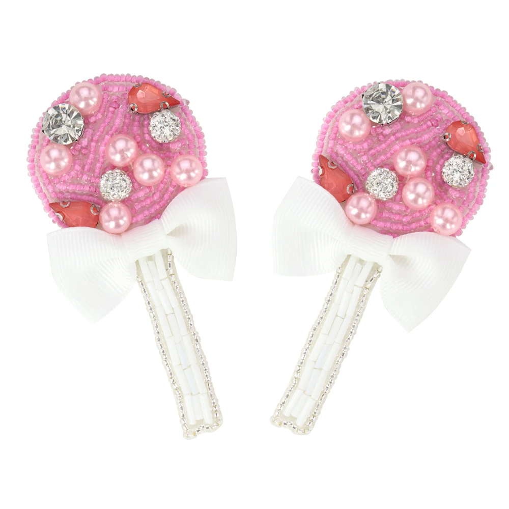 Sweet Lollipop Beaded Lollipop Candy Design Sew on Applique Patches for Clothes Backpacks Bead T-Shirt Jeans Hat Bag 2pieces