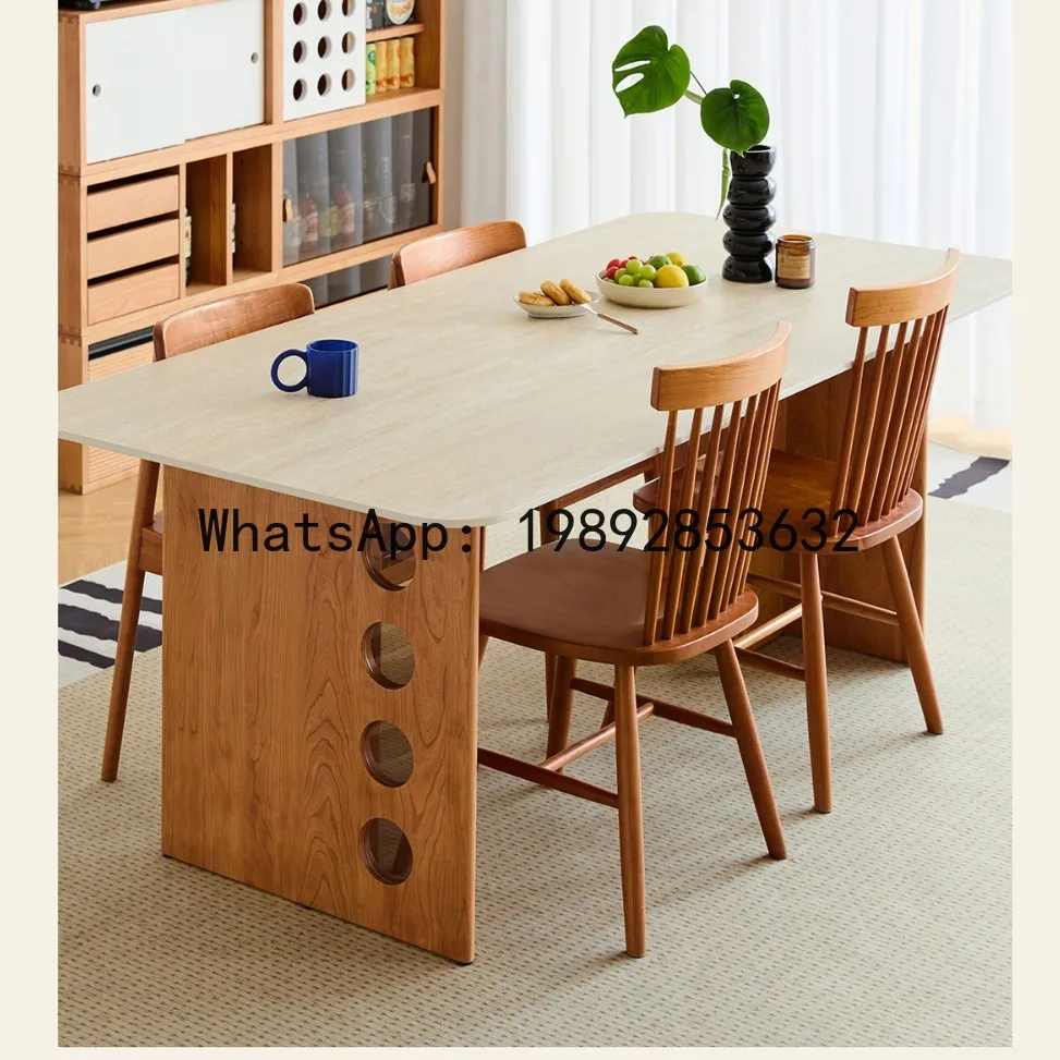 LYY Nordic Vintage Style Sintered Stone Dining Table for Home Use Small Apartment Cherry Wood