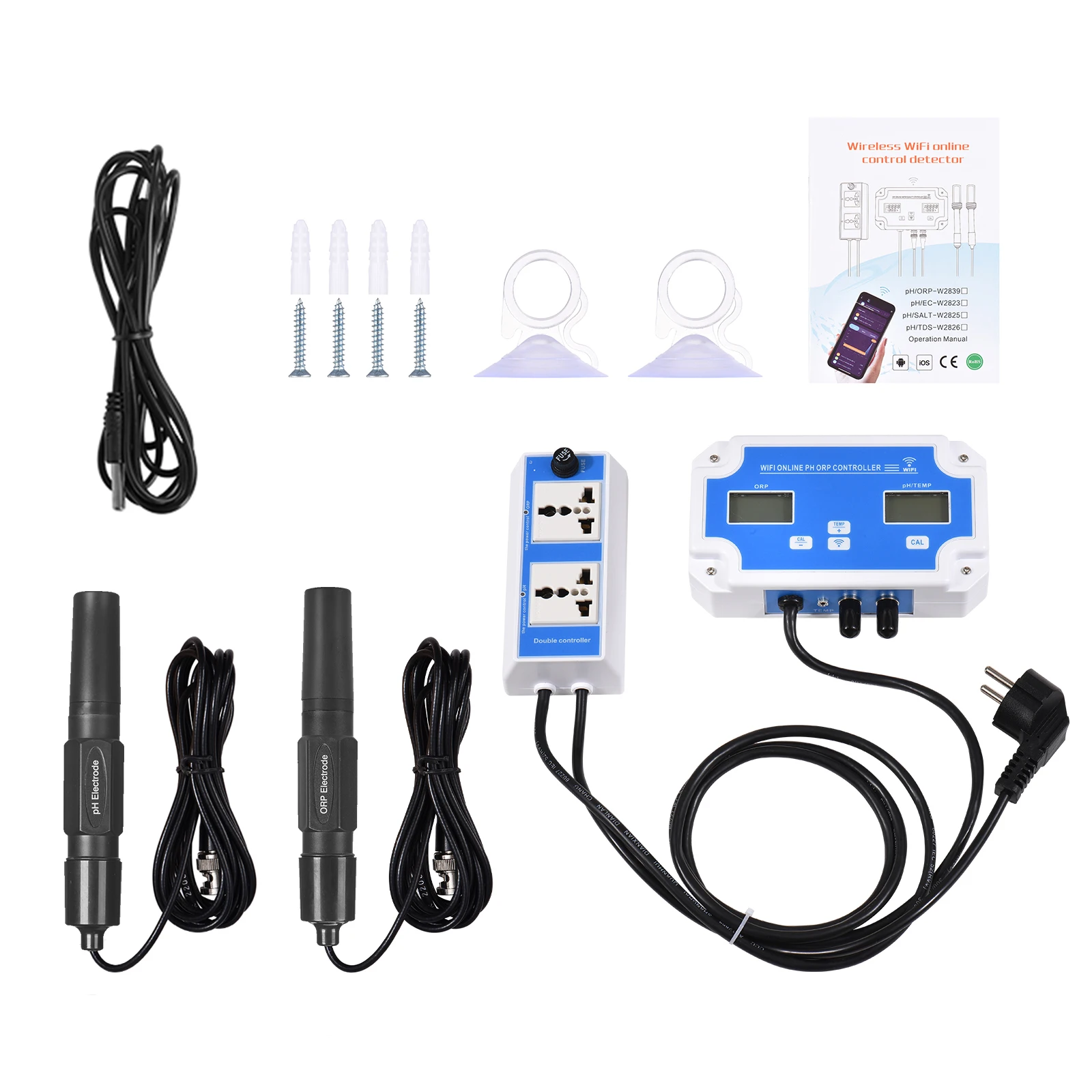 3 IN 1 PH/ORP/TEMP Wireless WiFi Online Control Detector Water Quality Detector Controller Water Quality Tester BNC Type Probe