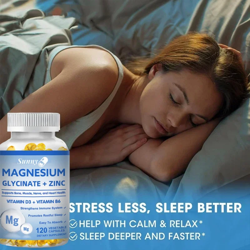 Maximum Absorption with Magnesium Glycinate, Zinc, Vitamins D3 & B6 Supplement - for Healthy Sleep, Nerve and Bone Health