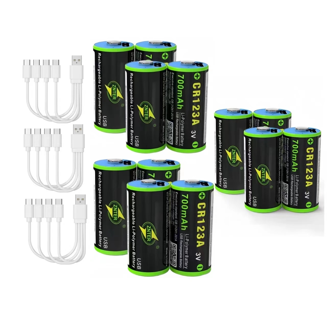 ZNTER CR123A oplaadbare batterij 700mAh 3,0V lithiumbatterij USB-batterij opgeladen via Type-C oplaadkabel