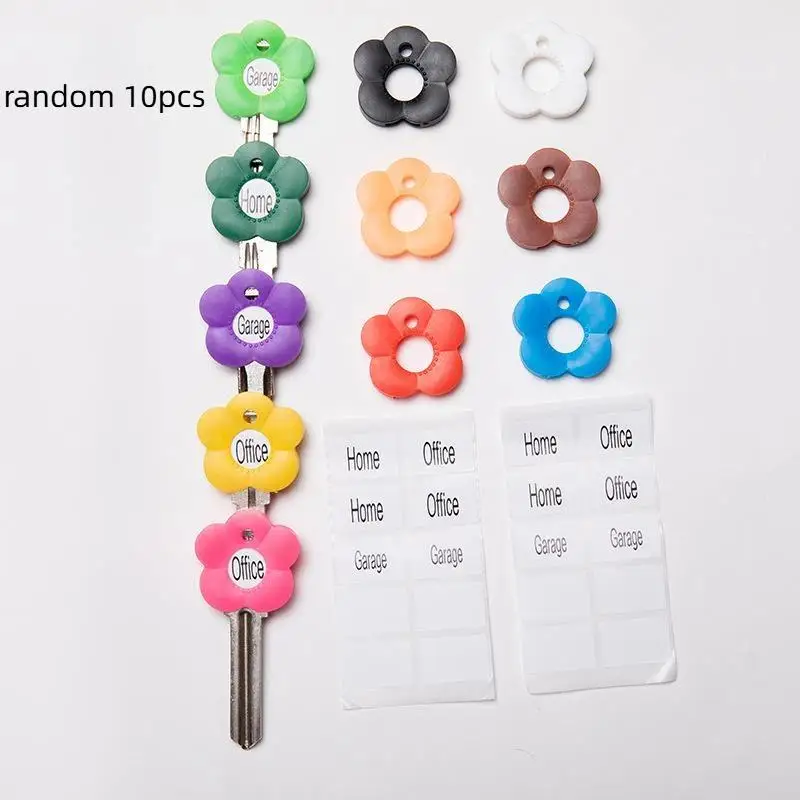 Flower Shaped Silicone Keycap Covers 10Pcs Reusable Washable Key Organizer with Keychain for Office Desktop Keyboard Use