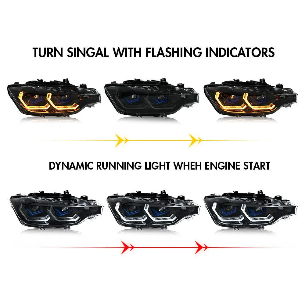 1 زوج LED مجموعة المصابيح الأمامية لسيارات BMW 3 Series F30 F31 2013-2019 مصابيح الرأس الأمامية متتابعة DRL كشافات الملحقات