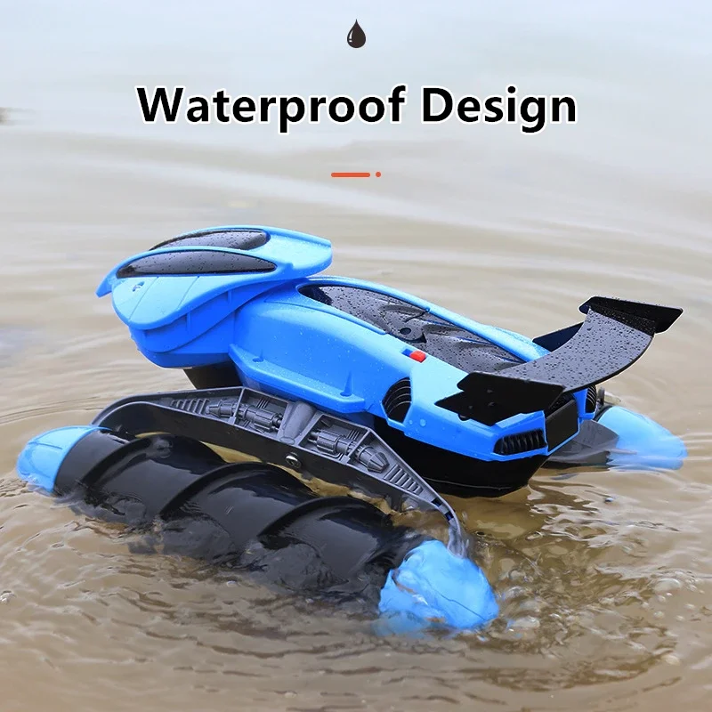 Amfibische Stunt Drift Rc Boot Multi-Terrain Omi-Directioneel Rijden Waterdichte Body Spiraal Wiel Cool Lights Hovercraft Model