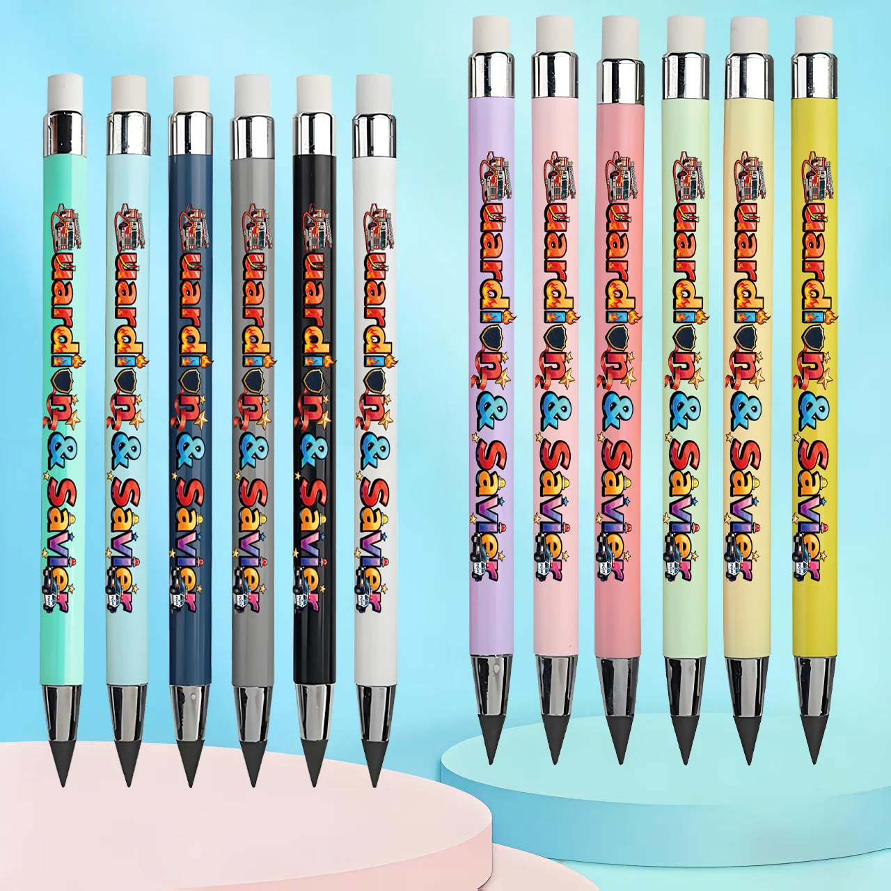 12 قطعة/24 قطعة سيارة إطفاء سيارة شرطة قلم رصاص أبدي سلسلة حارس الحياة أسود غير شحذ قلم رصاص أبدي رسم قلم رصاص