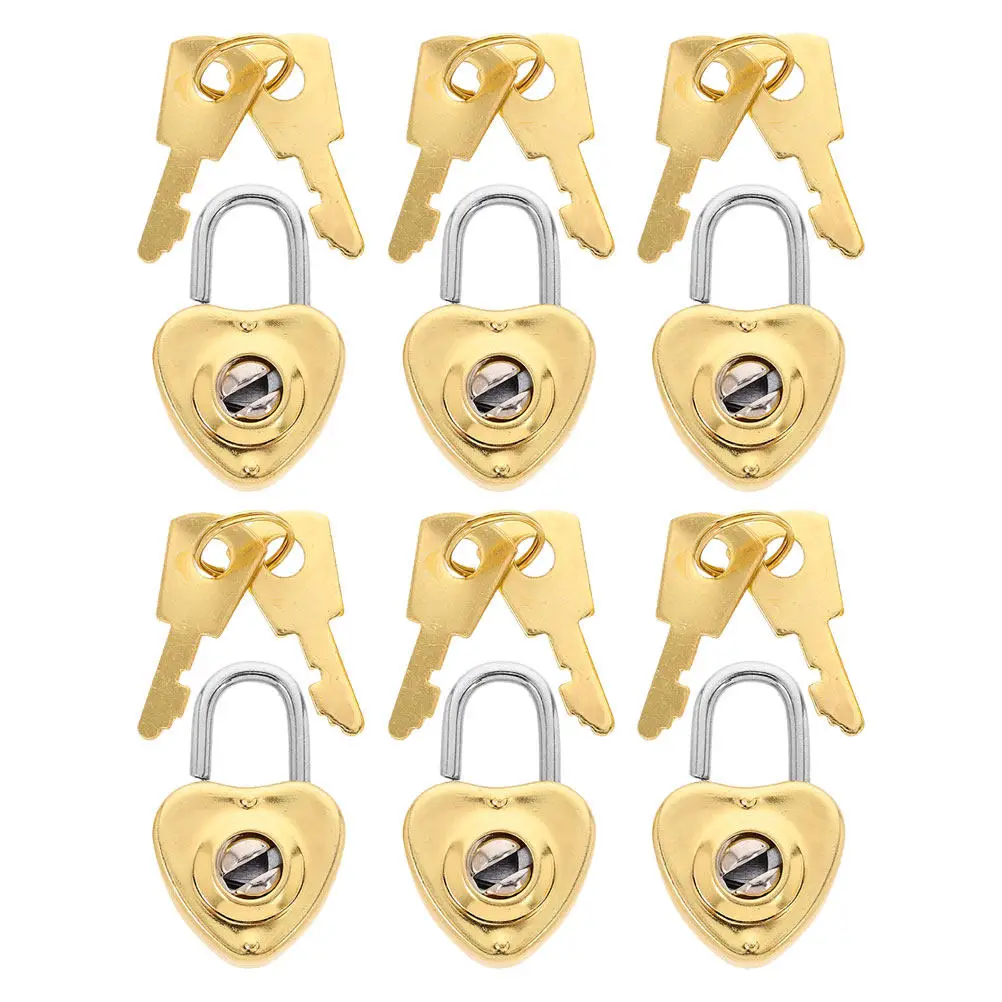 6Sets Mini Heart Padlock Cute Diary Lock Small Love Shape Zinc Alloy Decorative Jewelry Lock with Keys Decorative Padlock